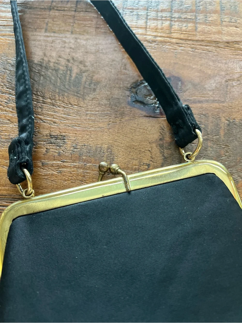 Vintage Ingber Black Satin Evening Purse Kiss Lock Bag With Coin Purse USA MCM